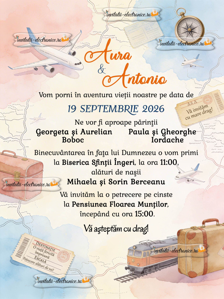 Invitatie la nunta - tema calatorii