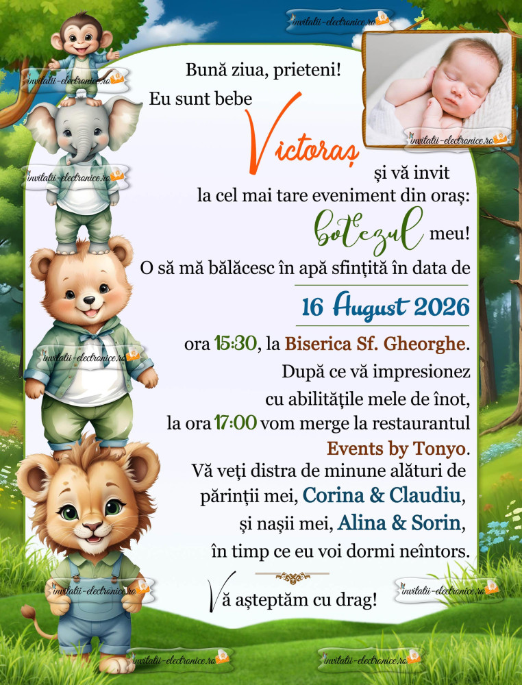 Invitatie de botez de trimis pe whatsApp, facebook, instagram, e-mail