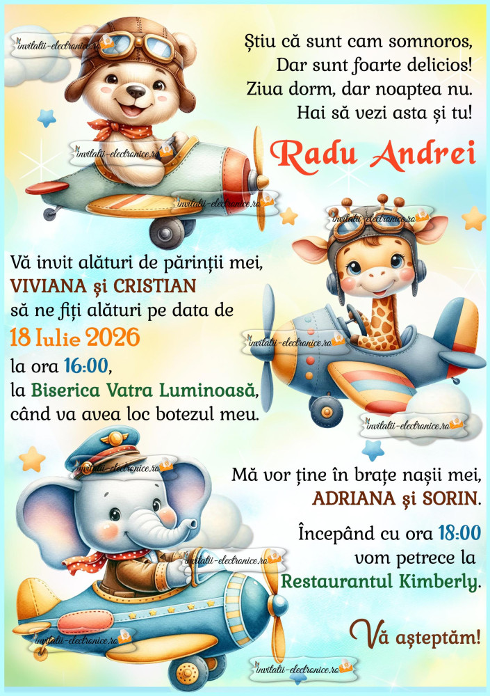 Invitatie de botez aviator