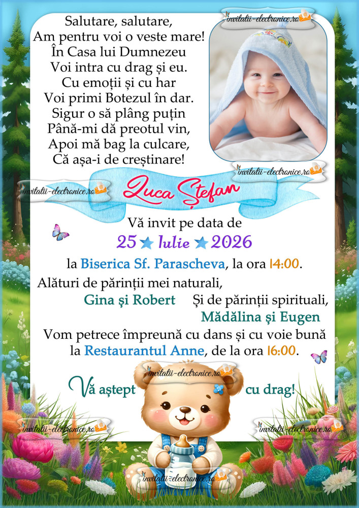 Invitatie la botez cu ursulet
