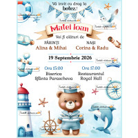 Invitatie de botez cu ursulet marinar