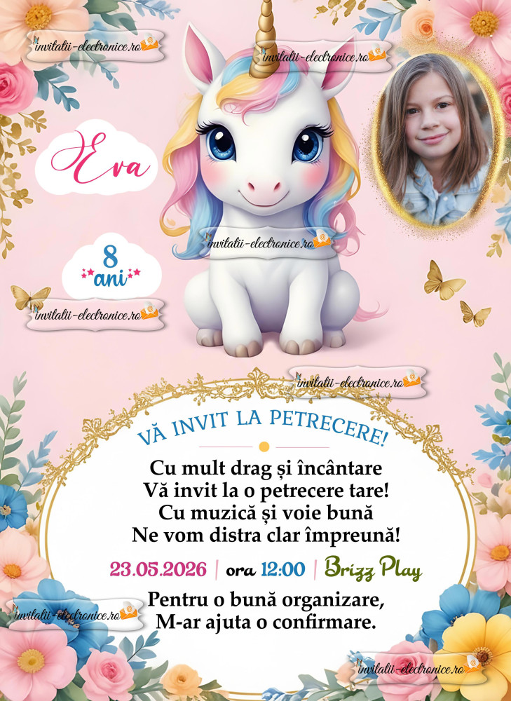 Invitatie la petrecere cu unicorn