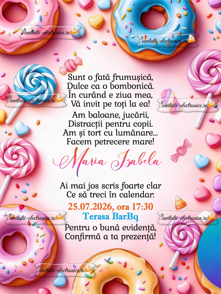 Invitatie roz pentru fete