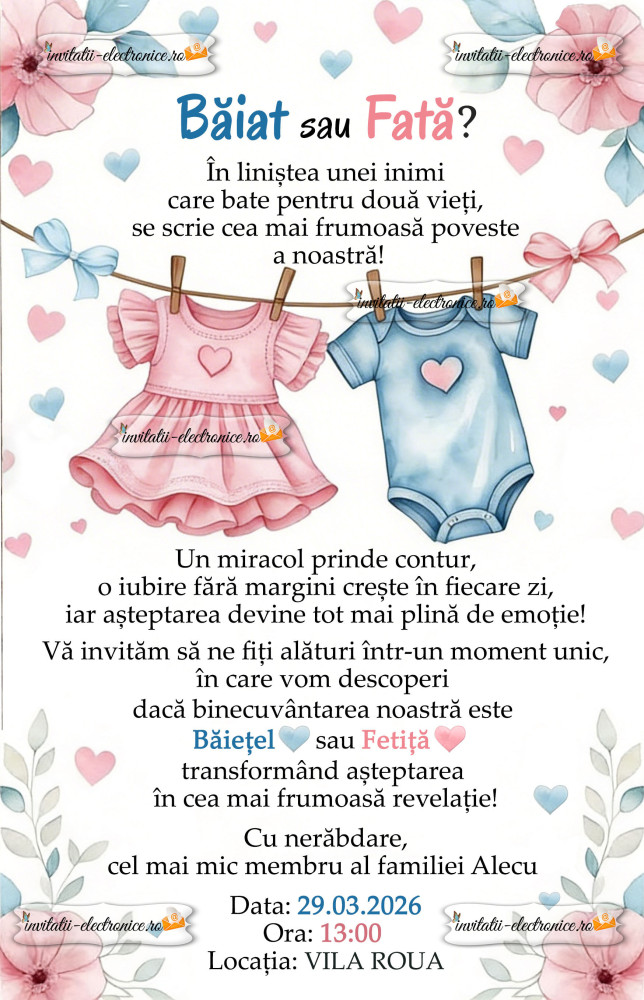 Invitatie la petrecere Gender Reveal