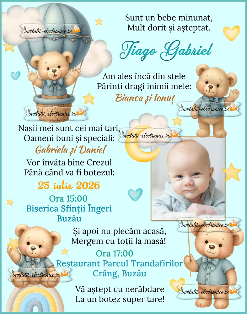 Invitatie la botez cu ursuleti