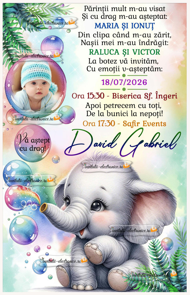 Invitatii electronice de botez cu elefant
