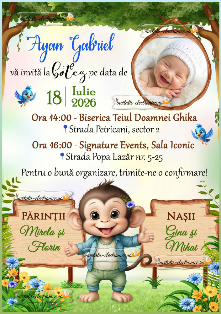 Invitatie de botez cu maimutica