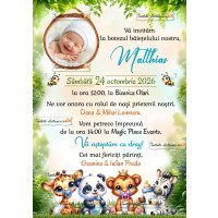 Invitatie de botez cu animale din jungla