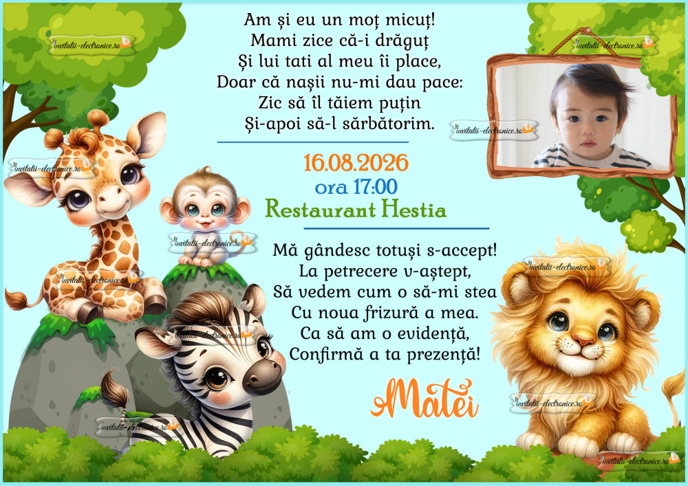 Invitatie digitala cu animale