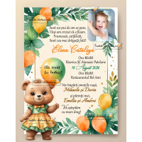 Invitatie electronica de botez cu ursulet si baloane