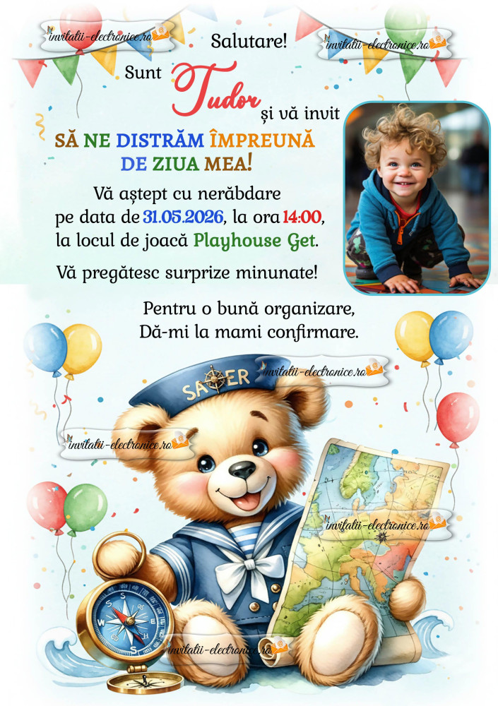 Invitatie aniversare ursulet