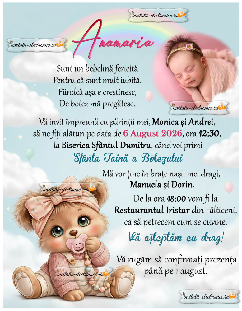 Invitatie la botez fetita