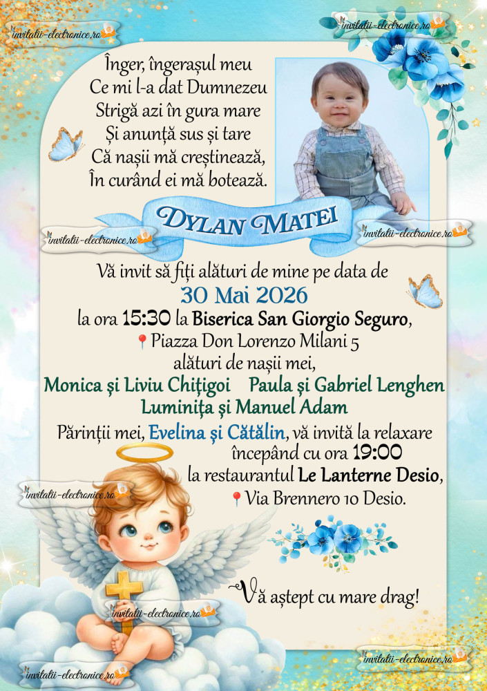 Invitatie la botez cu ingeras