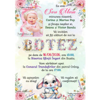 Invitatie de botez cu iepuras simpatic