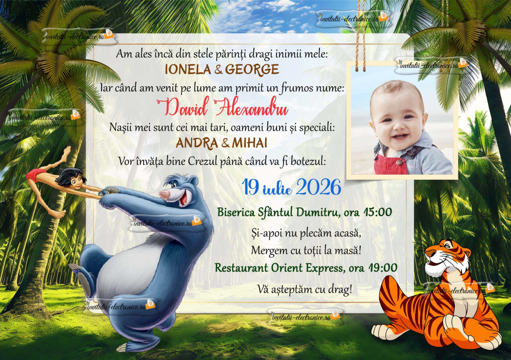 Invitatii electronice de botez Cartea Junglei