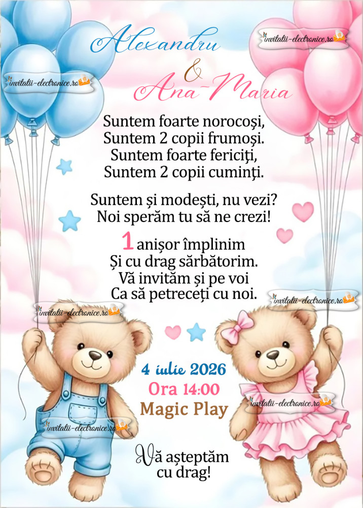 Invitatie aniversare gemeni