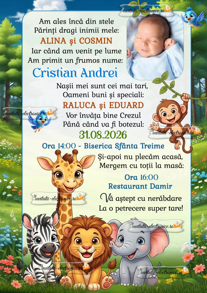 Invitatie la botez cu animale