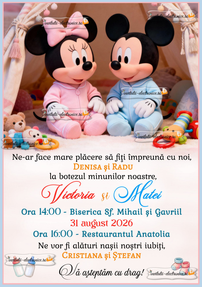 Invitatie botez gemeni