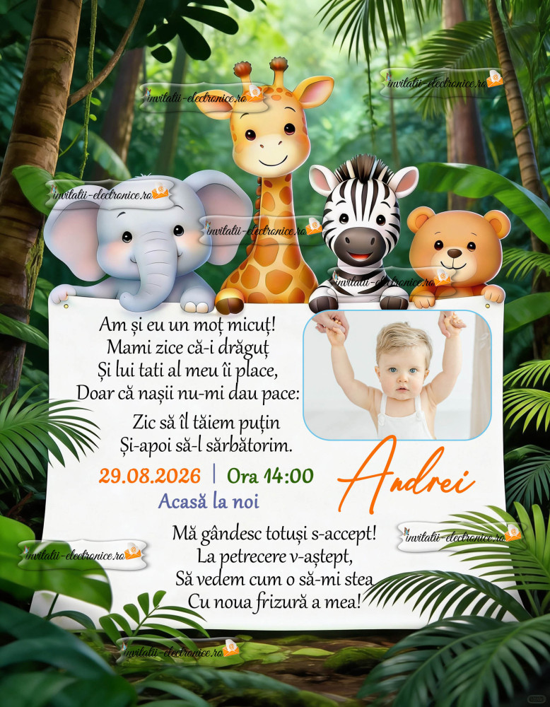 Invitatie electronica cu animale din jungla