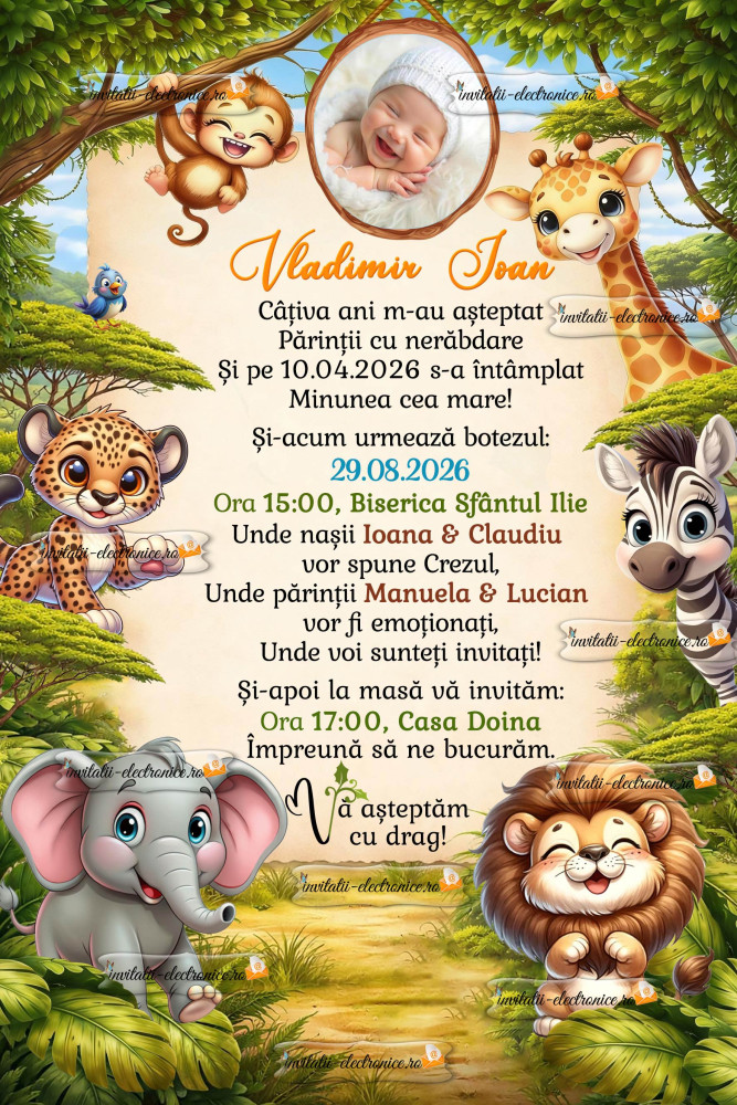 Invitatie de botez cu animale 