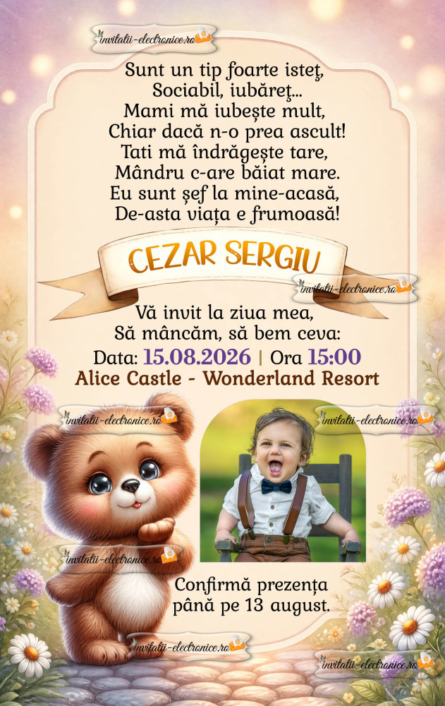 Invitatie la petrecere cu ursulet