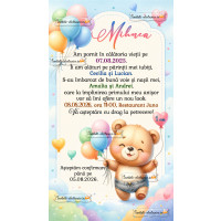 Invitatie la petrecere copii cu ursulet 