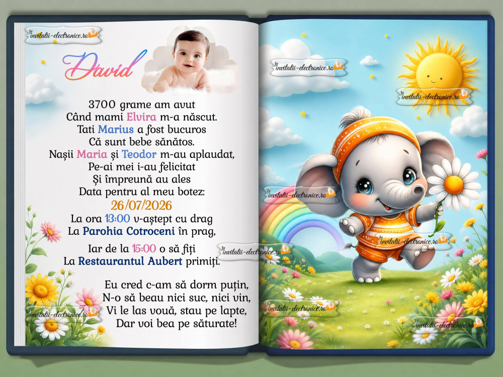 Invitatie de botez cu elefant
