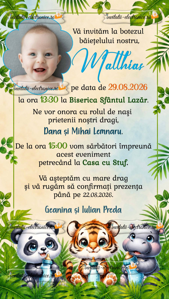 Invitatie la botez cu animale