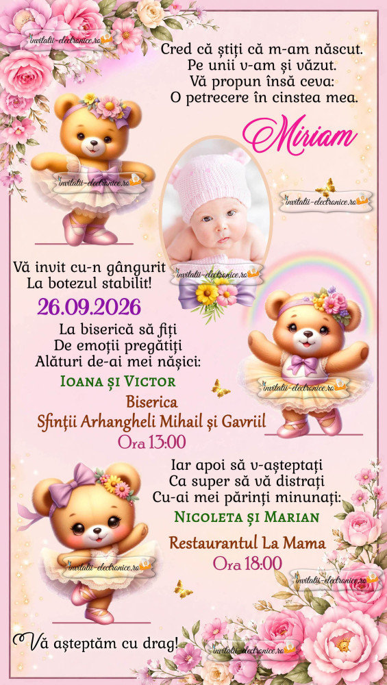 Invitatie la botez cu balerine