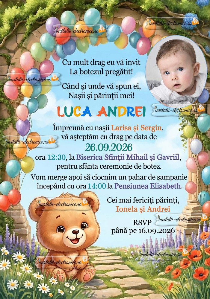 Invitatie de botez cu ursulet