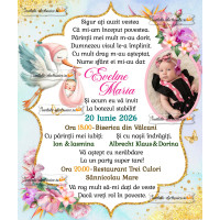 Invitatie de botez cu flori si auriu