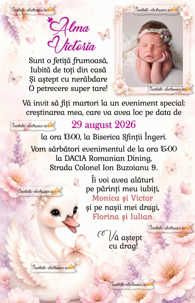 Invitatie de botez flori