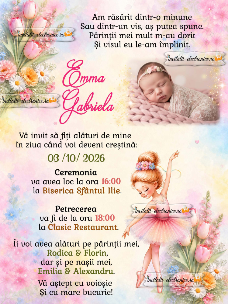 Invitatie la botez cu flori