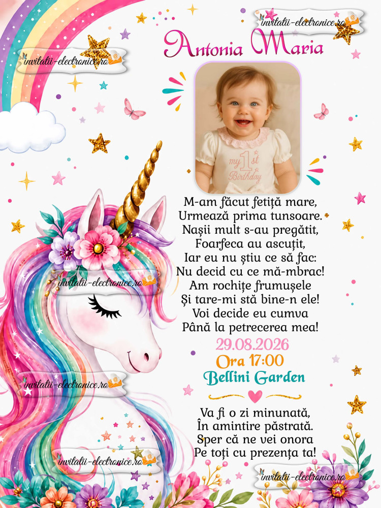 Invitatie digitala cu unicorn