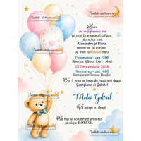 Invitatie la botez de baietel cu ursulet
