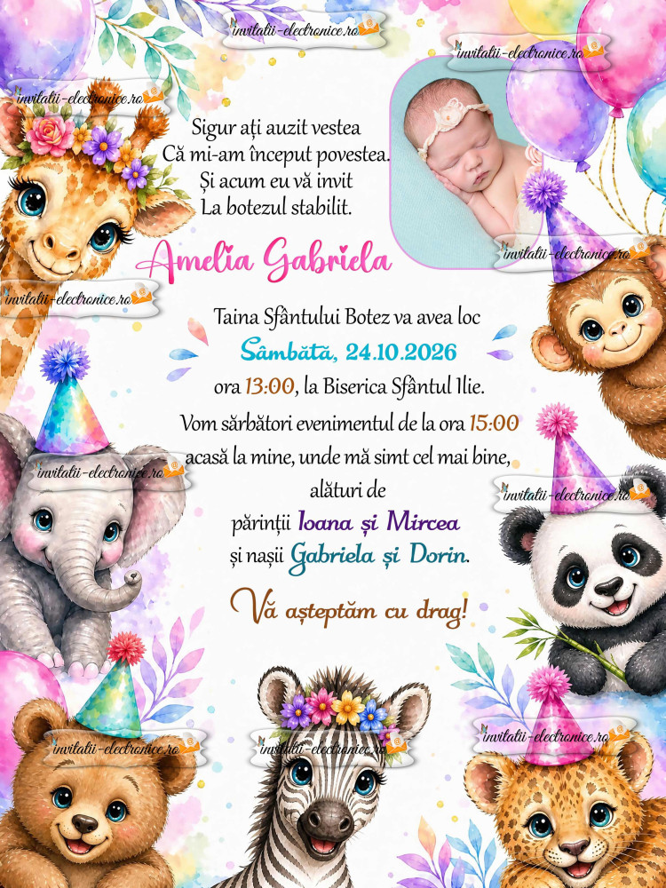 Invitatie la botez cu animale