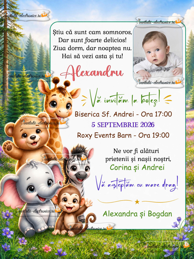 Invitatie la botez cu animale