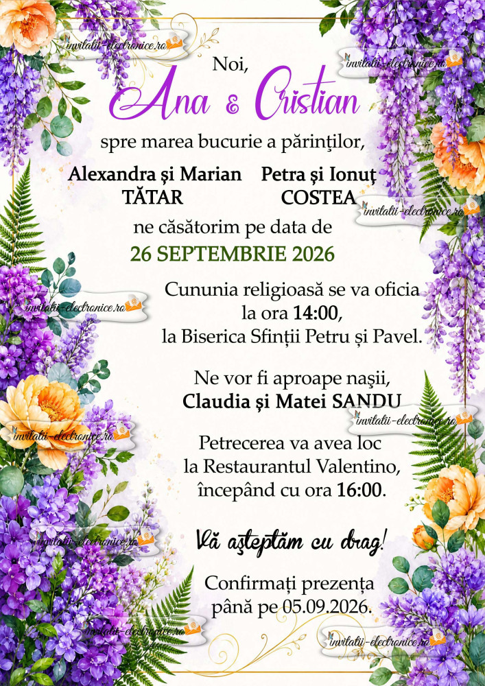Invitatie la nunta cu flori