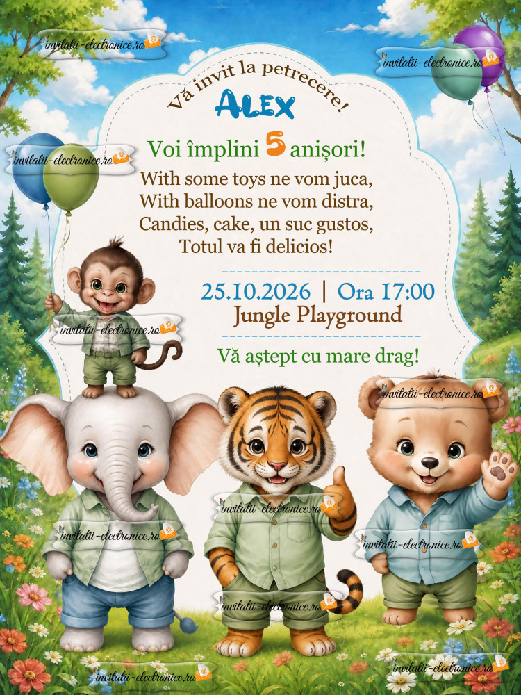 Invitatie la aniversare cu animale