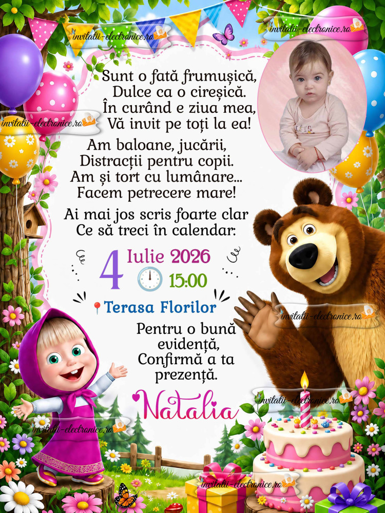 Invitatie cu Masha si Ursul