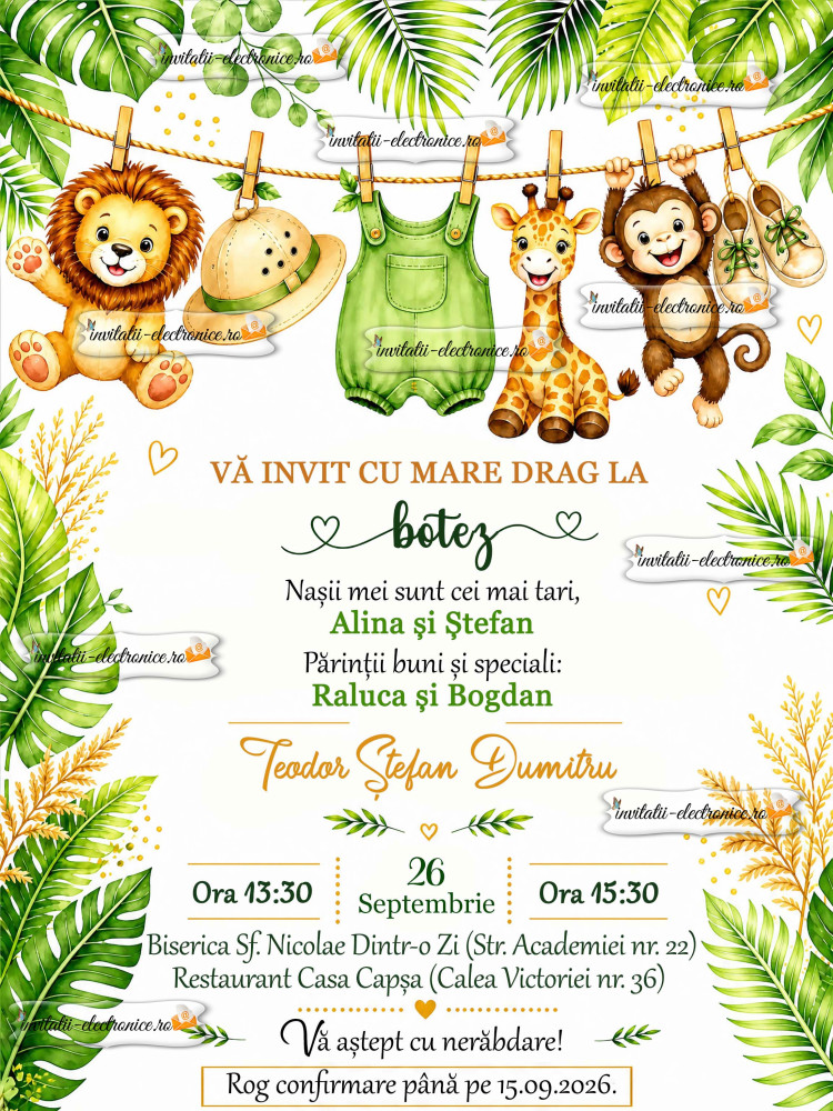Invitatie de botez verde