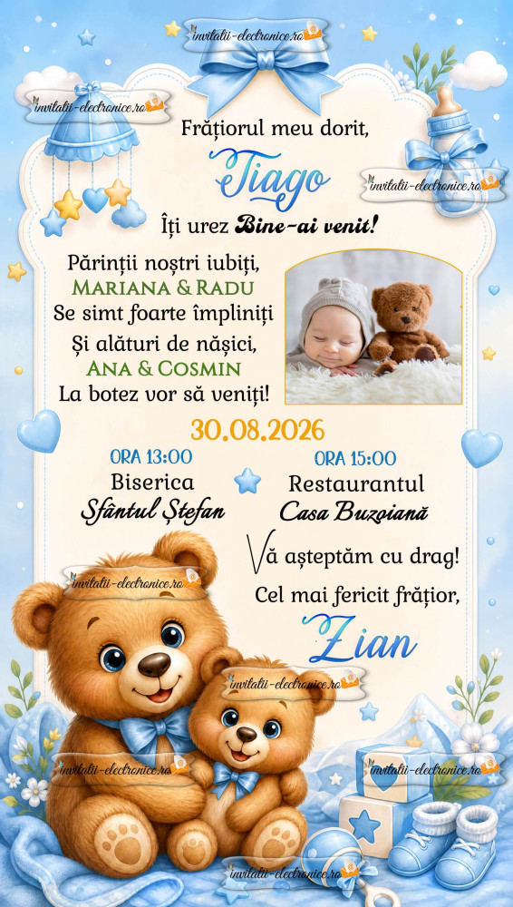 Invitatie de botez cu ursuleti