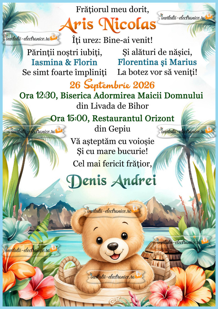 Invitatie la botez cu tema marina