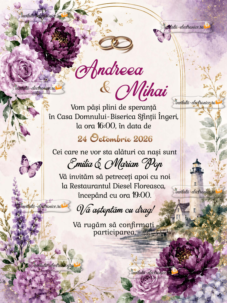 Invitatie la nunta cu flori