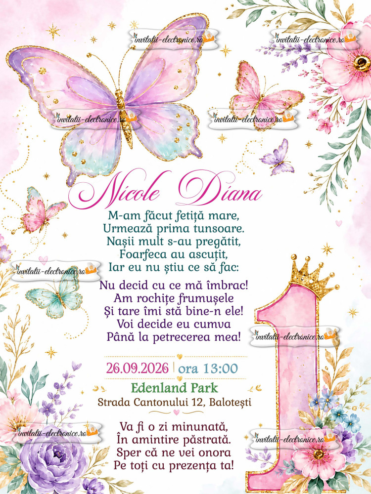 Invitatie la petrecere cu fluturasi