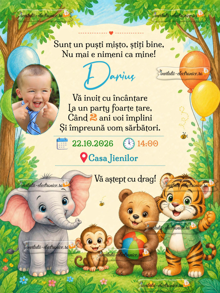Invitatie cu animale din jungla