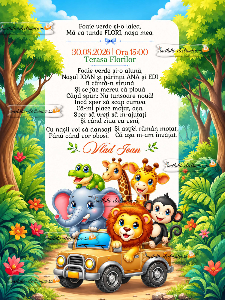 Invitatie cu animale din jungla