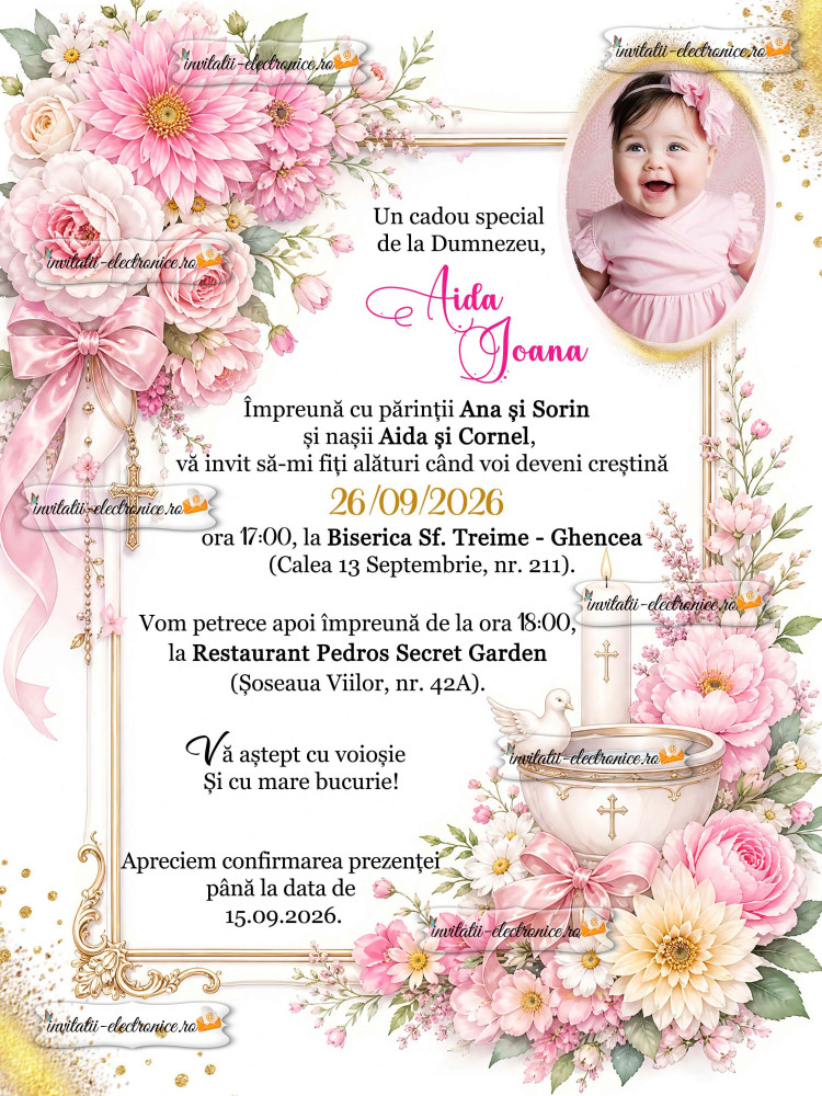 Invitatie florala botez fetita