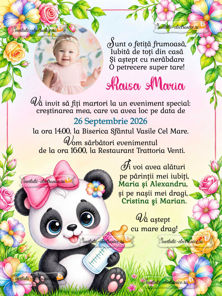 Invitatie botez fetita cu ursulet