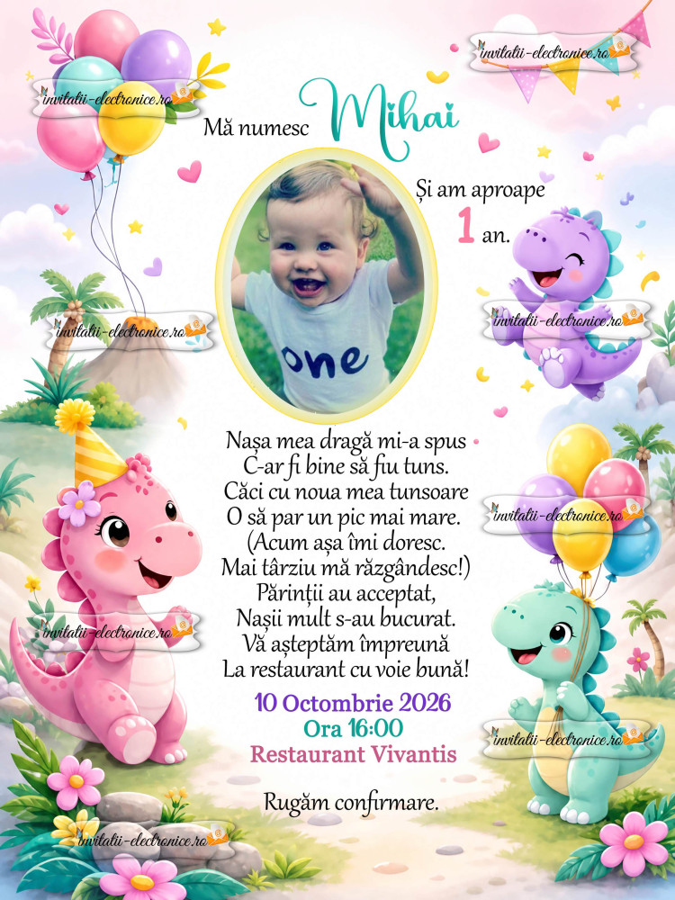 Invitatie la petrecere cu dinozaur